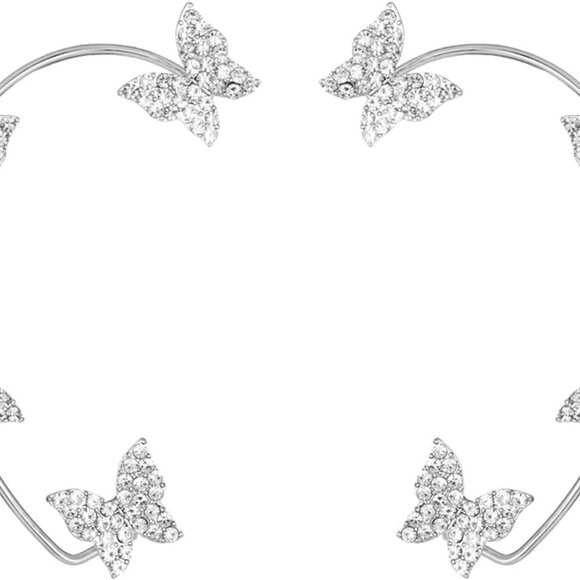 Butterfly Ear Cuffs Earrings Rhinestone Butterfly Ear Wrap No Piercing Ear Cuff - Picture 5 of 7